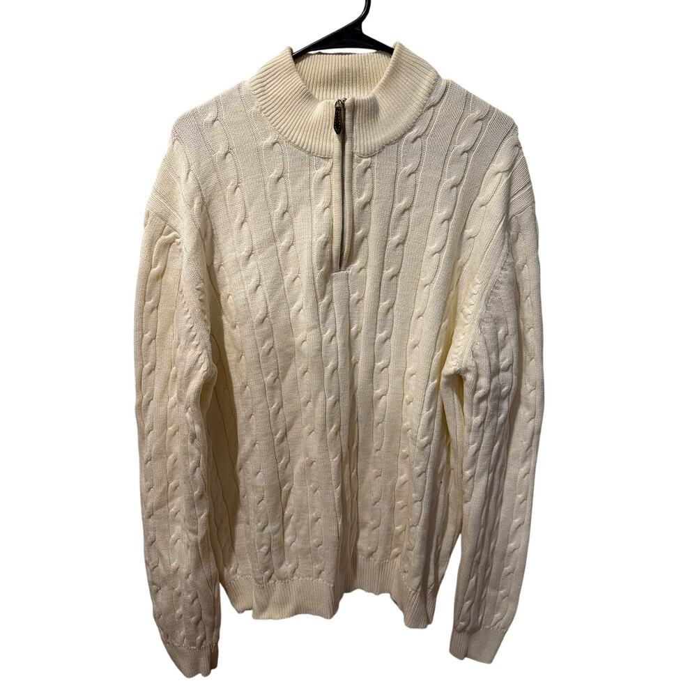⭐️ Men’s Lyle & Scott Scotland White Cable Knit Quarter Zip Sweater Size XL